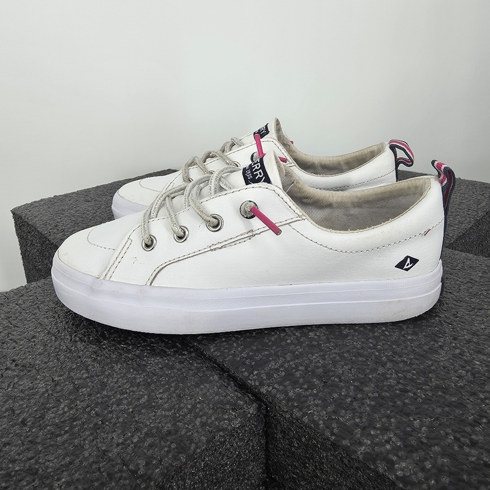 Sperry Top-Sider Kids Crest Vibe Junior White Leather Sneaker 1M Shoes